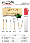 BBQ Grill Set Custom Engraved Wooden Handle Utensil and Box Set, 11pcs