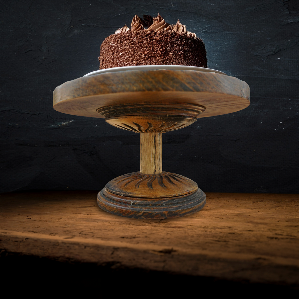 Raised Pie Stand Carved Wooden Bakery Cake Holder