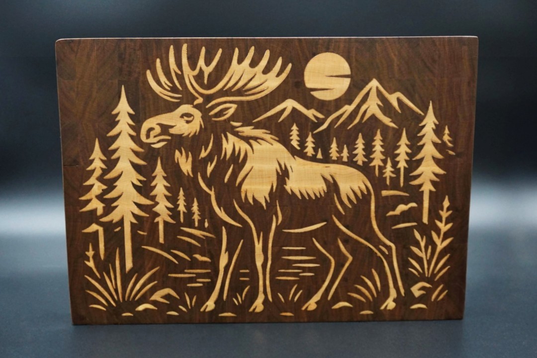 Handcrafted Two-Tone Wood Moose Cutting Board Art Piece (Customizable)