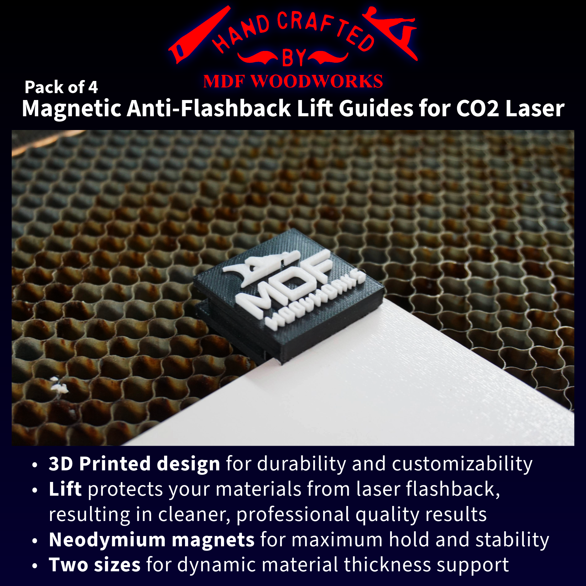 Magnetic anti-flashback Lift Guide for Diode and CO2 Laser Machine