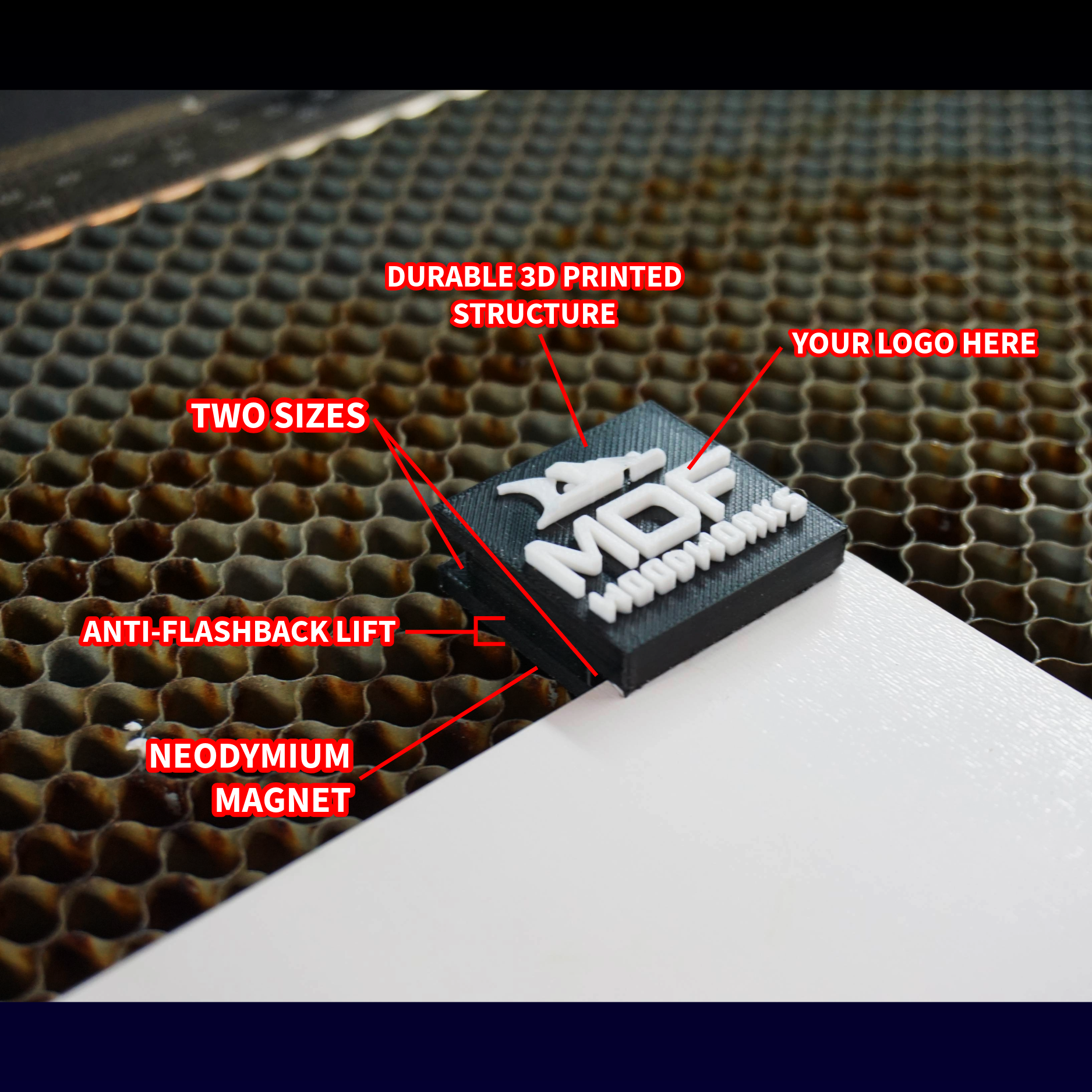 Magnetic anti-flashback Lift Guide for Diode and CO2 Laser Machine