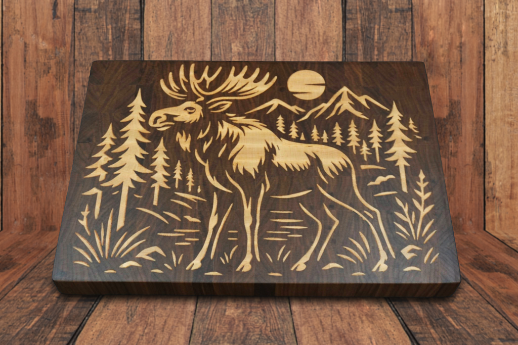 Handcrafted Two-Tone Wood Moose Cutting Board Art Piece (Customizable)