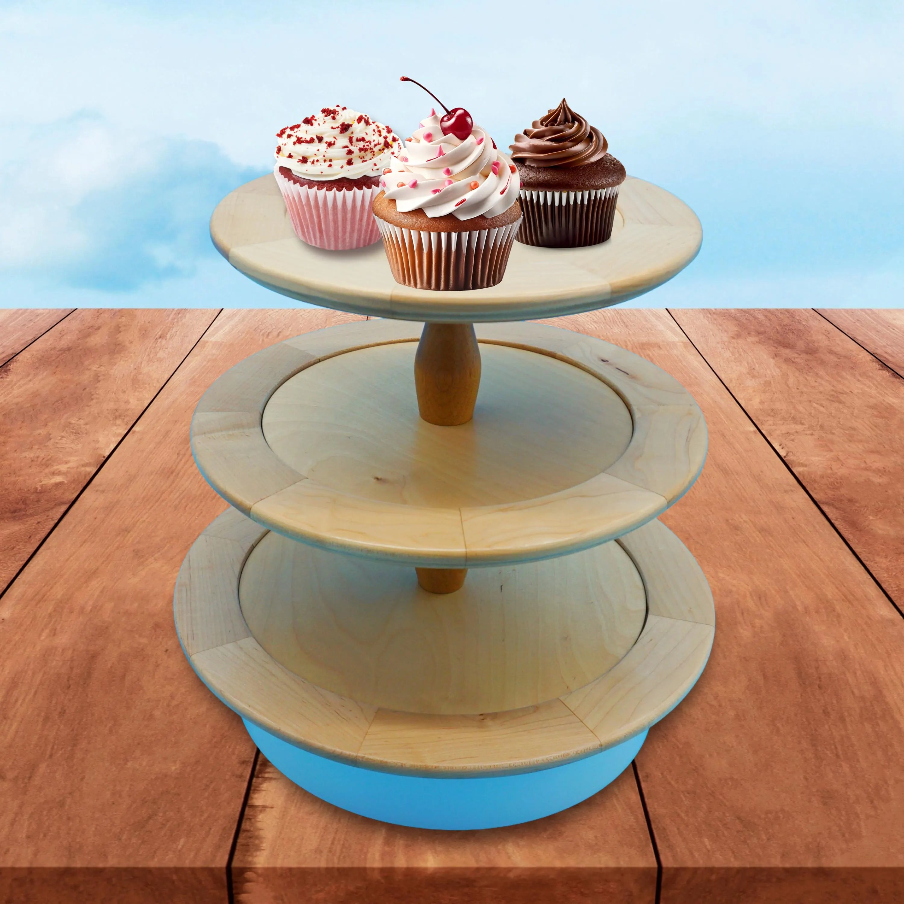 Cupcake Stand 3 Tier Wooden Custom Pastry Platter