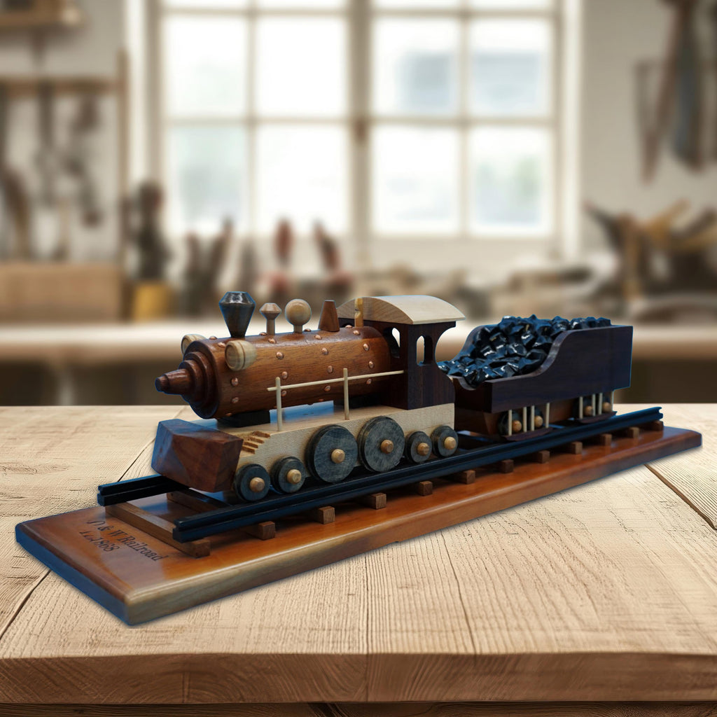 Model Train Wood Custom Steam Locomotive Coal Car Display