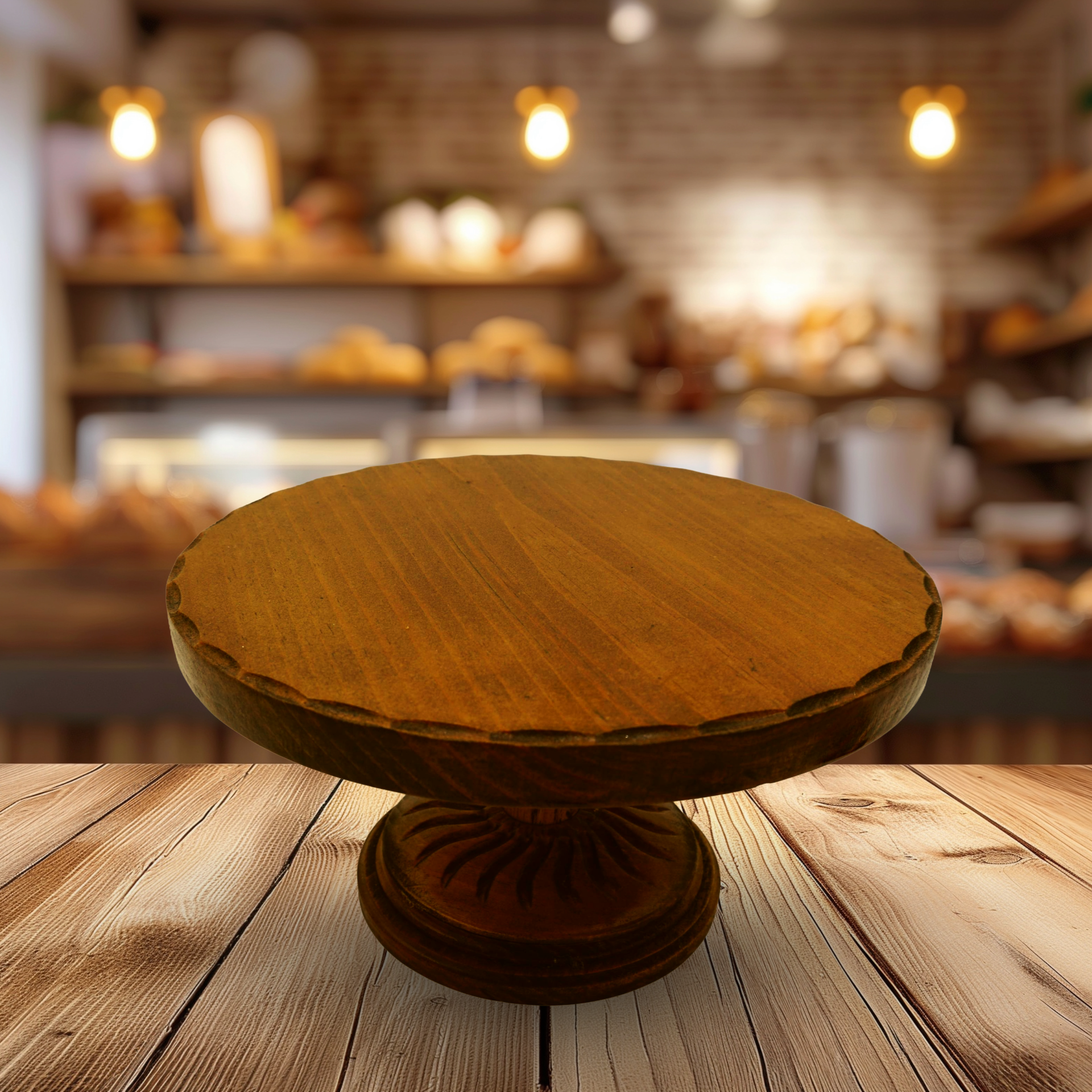 Raised Pie Stand Carved Wooden Bakery Cake Holder
